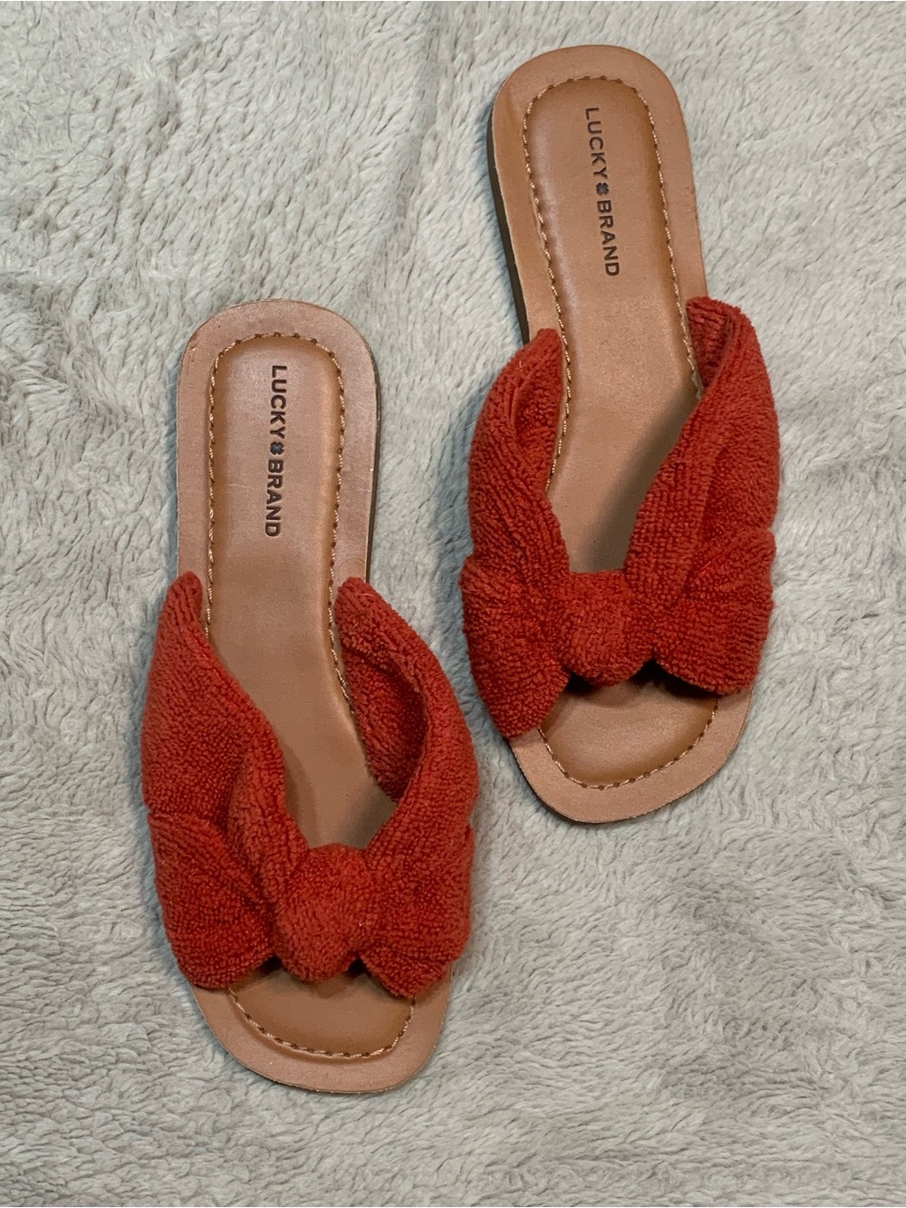 Lucky Brand Terry-Knot Slide Sandals in Rust